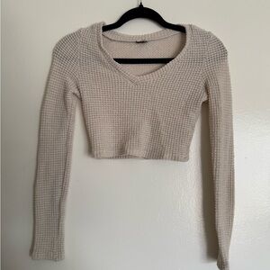 Women's Cream Knit V-Neck Top
